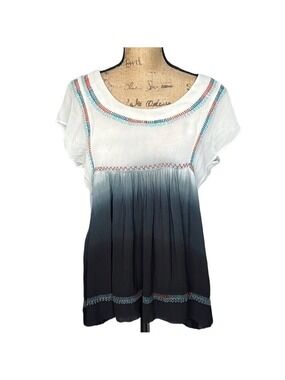 Ivy Jane Dip Dye Chiffon Top Embroidered